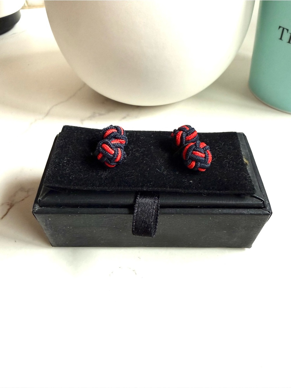 Navy & Red Knot Cufflinks - Classic Tuxedo/Formal Accessory